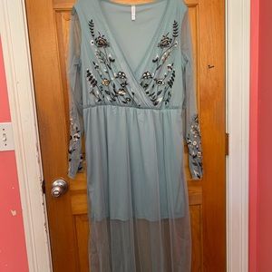 Mesh Dress with Embroidery